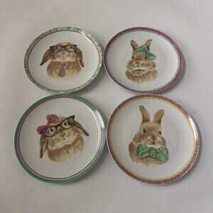 Pier 1 Imports Easter Plates Rabbits Bunnies Lunch Salad Dessert 8" Farmhouse